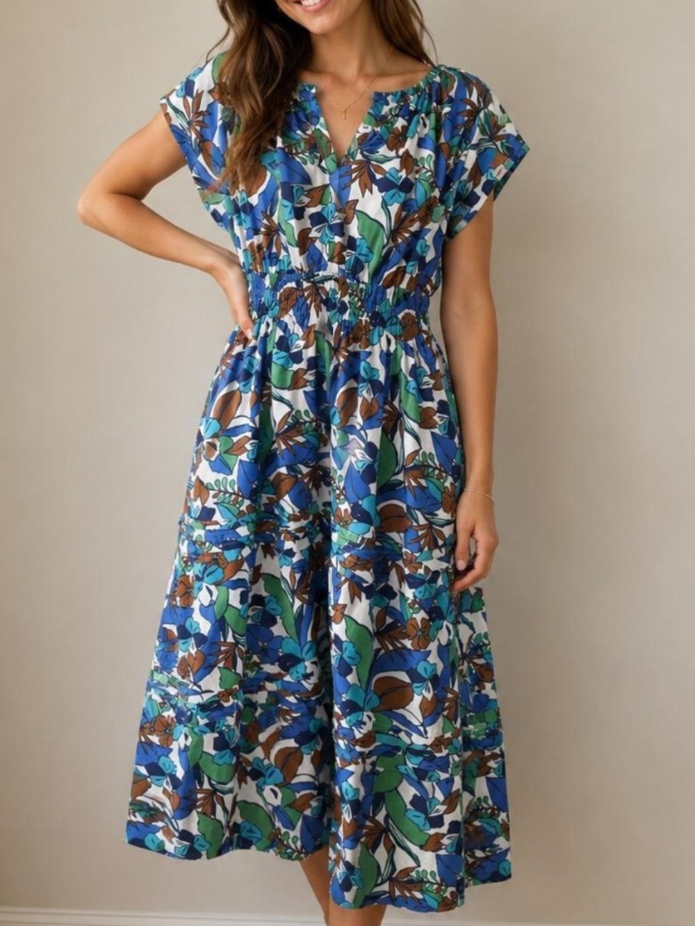 C&C California palm leaf floral linen tiered maxi dress size Large